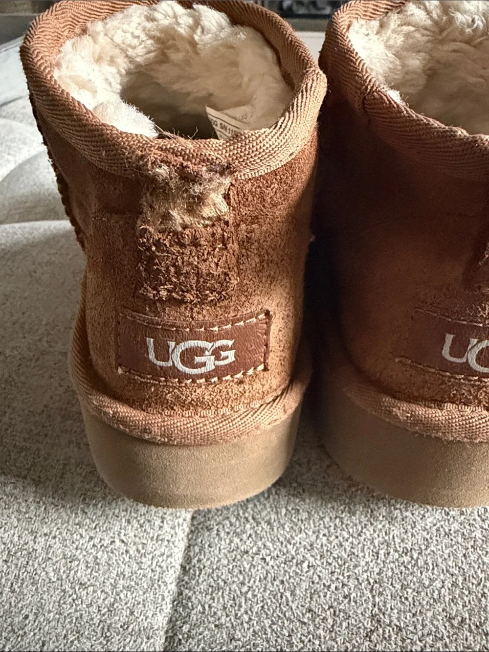 UGG Chestnut Suede Platform Ankle Boots Youth Size 2 Cozy Wool Blend Lined